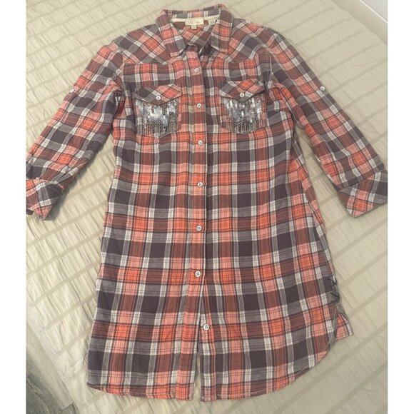 Miss Me Flannel Shirt Dress Button Down Sequins, Size: Small - Picture 3 of 8